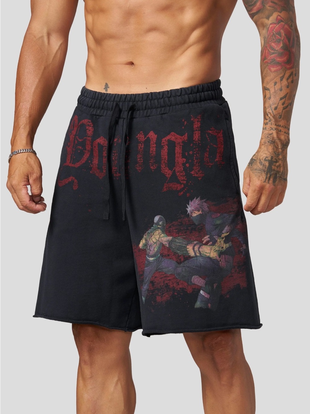 YoungLA Black Athletic Shorts with Red Graphic